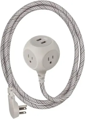 360461go 360 Electrical 6ft 3-outlet Habitat Braided Extension Cord With 2 Usb Titanium