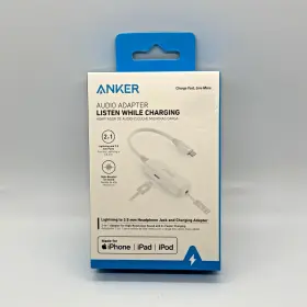 A3520h22-1 Anker 2 In 1 Lightning To 3.5mm Audio And Charging Adapter - White A3520h22-1 Anker 2 In 1 Lightning To 3.5mm Audio And Charging Adapter - White