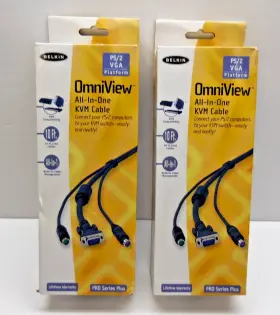 F3x1105-10 Belkin Lot Of 2 Omniview All-in-one Kvm Cable 10 Ft. New In Box F3x1105-10 Belkin Lot Of 2 Omniview All-in-one Kvm Cable 10 Ft. New In Box
