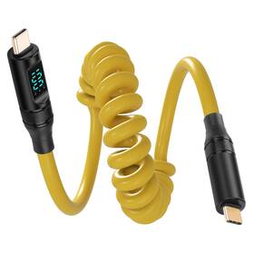 Cerrxian Cer-202410151835 3.3ft Usb C Coiled Cable With Light Led Display 100w 20gbps Yellow