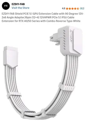 Ezdpr230-11 Ezdiyfab 5.1 Gpu Extension Cable 90 Degree 12v 2x6 Reverse Latch White Rtx 40/50