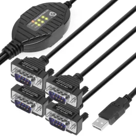 Gearmo 045079162945 4 Port Rs-232 To Usb Adapter With Led Indicators 5ft Length Black