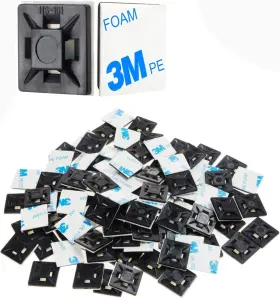 Hls4u 313104618621 200 Pcs Cable Zip Tie Mounts 1/2 Inch Black Squares Hls4u 313104618621 200 Pcs Cable Zip Tie Mounts 1/2 Inch Black Squares