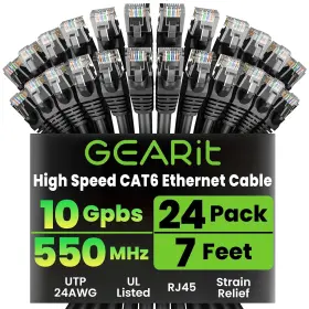 Hls4u 8273806393444 24-pack 7ft Cat6 Ethernet Patch Cables Snagless Rj45 10gbps Network Cable Black Hls4u 8273806393444 24-pack 7ft Cat6 Ethernet Patch Cables Snagless Rj45 10gbps Network Cable Black