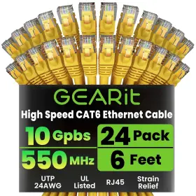 Hls4u 8273817960548 24-pack 6ft Cat6 Ethernet Cables 10gbps Rj45 Snagless Gold-plated Network Patch Hls4u 8273817960548 24-pack 6ft Cat6 Ethernet Cables 10gbps Rj45 Snagless Gold-plated Network Patch