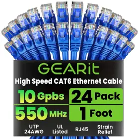 Hls4u 8273830969444 24-pack 1ft Cat6 Ethernet Patch Cables 10gbps Rj45 Snagless Gold-plated Network Hls4u 8273830969444 24-pack 1ft Cat6 Ethernet Patch Cables 10gbps Rj45 Snagless Gold-plated Network