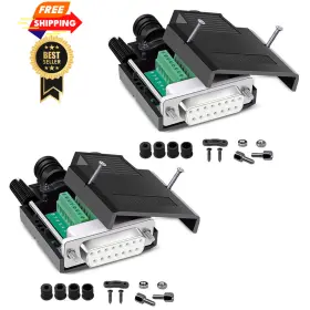 Jienk-db15-solderless-2pcs Jienk 2pcs Db15 Solderless Female Rs232 D-sub Serial 2 Pieces Black