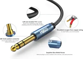She293 Millso 6.35mm 1/4 Male To Dual 3.5mm 1/8 Female Headphone Adapter Trs Stereo