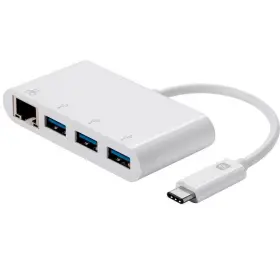 76813046 Monoprice Usb-c 3-port Usb Hub - White With Wired Gigabit Ethernet Port