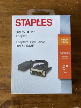 Stl2414862 Staples New 6 Inch Male Dvi To Female Hdmi Adapter 1080/p/3d Video Black