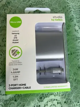 Studio By Belkin 745883753215 2-port Home Charger Cable Micro-usb Silver For Samsung Studio By Belkin 745883753215 2-port Home Charger Cable Micro-usb Silver For Samsung