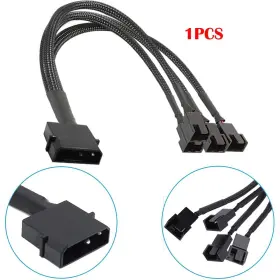 Tlz-423 Techzone 1pcs 4-pin Molex To 4x 3-pin Pc Fan Splitter Adapter Cable 30cm Braided Sleeve
